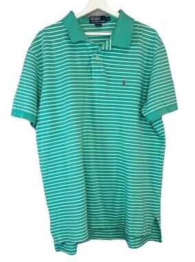 Vintage Polo Ralph Lauren Men's 2XL Mint Green Striped Polo Shirt Purple Pony